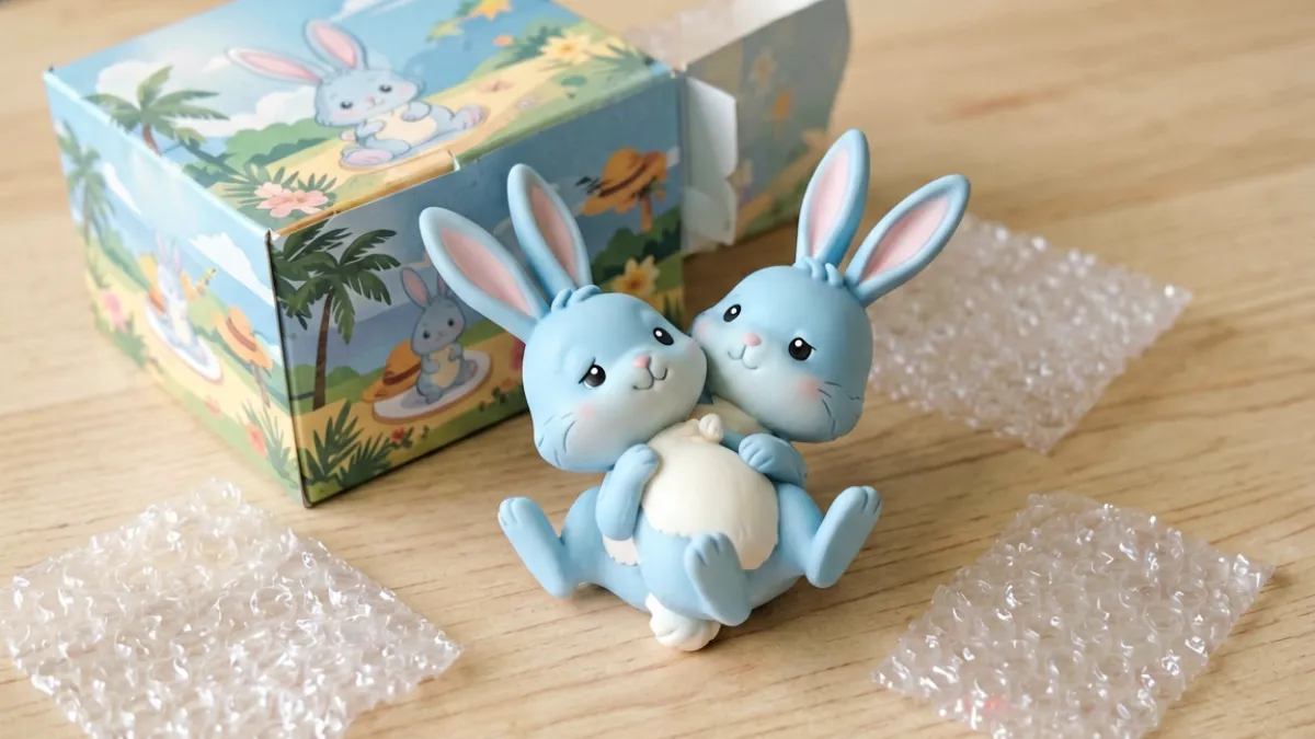 困困兔夏日慵懒系列新品，浅蓝色系兔子手办躺姿造型，细节呈现午后慵懒感
